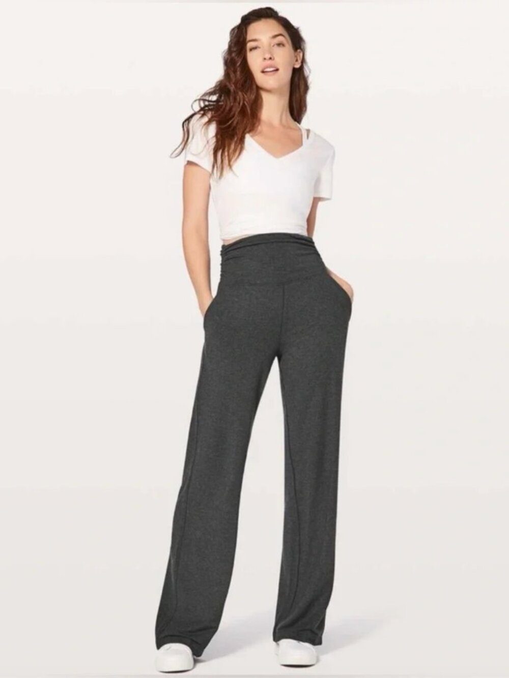Lululemon Take It Easy High Waist Wide Leg Flare Yoga Pants Size 8 Gray